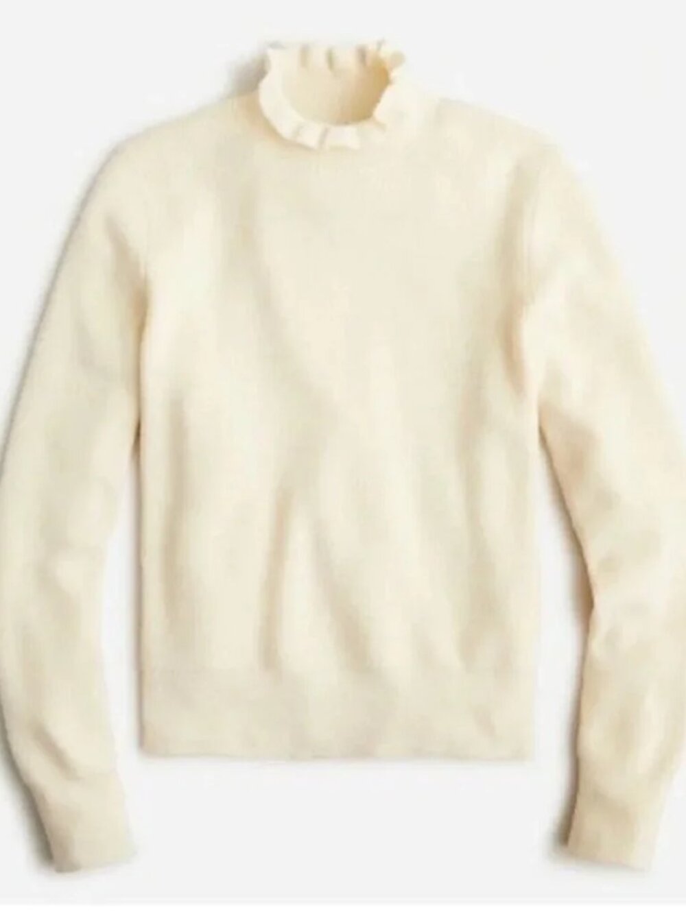 J Crew Ruffleneck Cream Merino Wool-Blend Sweater Medium